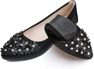 Women's Ballet Flats Foldable Casual Sparkly Rhinestone Wedding Ballerina Shoes Comfort Slip on Walking Flat Shoes