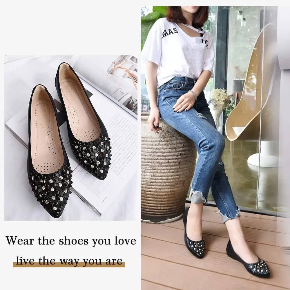 Women's Ballet Flats Foldable Casual Sparkly Rhinestone Wedding Ballerina Shoes Comfort Slip on Walking Flat Shoes