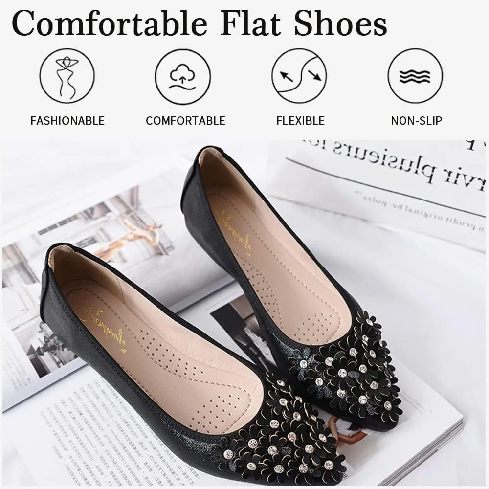 Women's Ballet Flats Foldable Casual Sparkly Rhinestone Wedding Ballerina Shoes Comfort Slip on Walking Flat Shoes