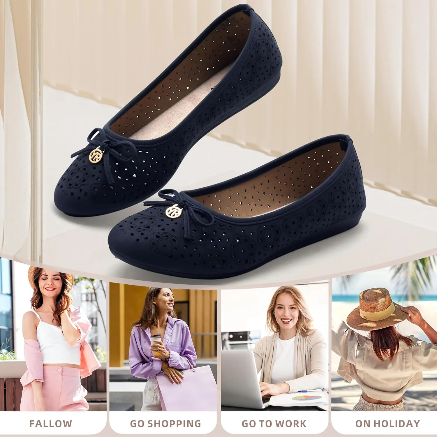 Women's Ballet Shoes Comfortable Slip on Round Toe Flat Casual Shoes for Walking, Driving, Dressy