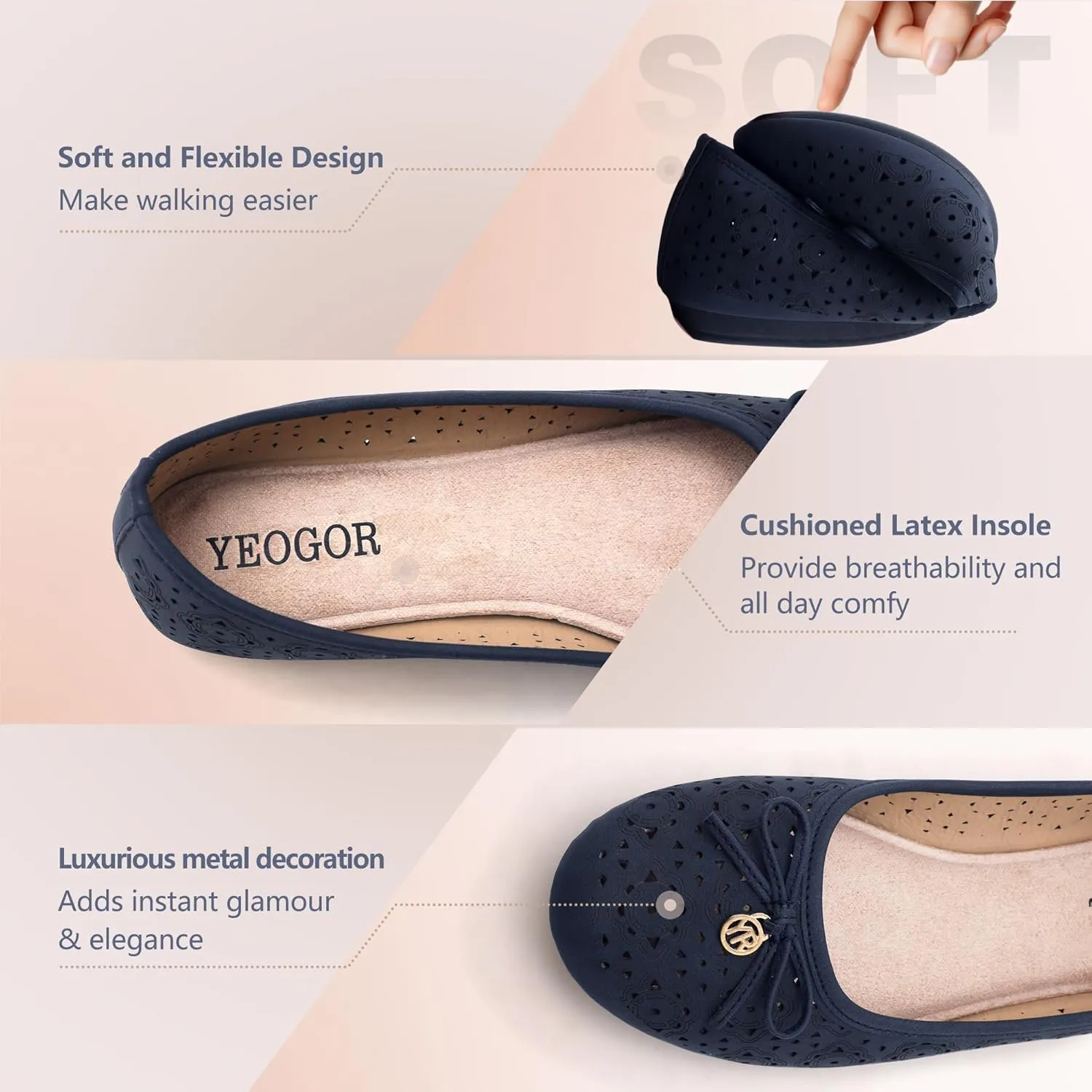 Women's Ballet Shoes Comfortable Slip on Round Toe Flat Casual Shoes for Walking, Driving, Dressy