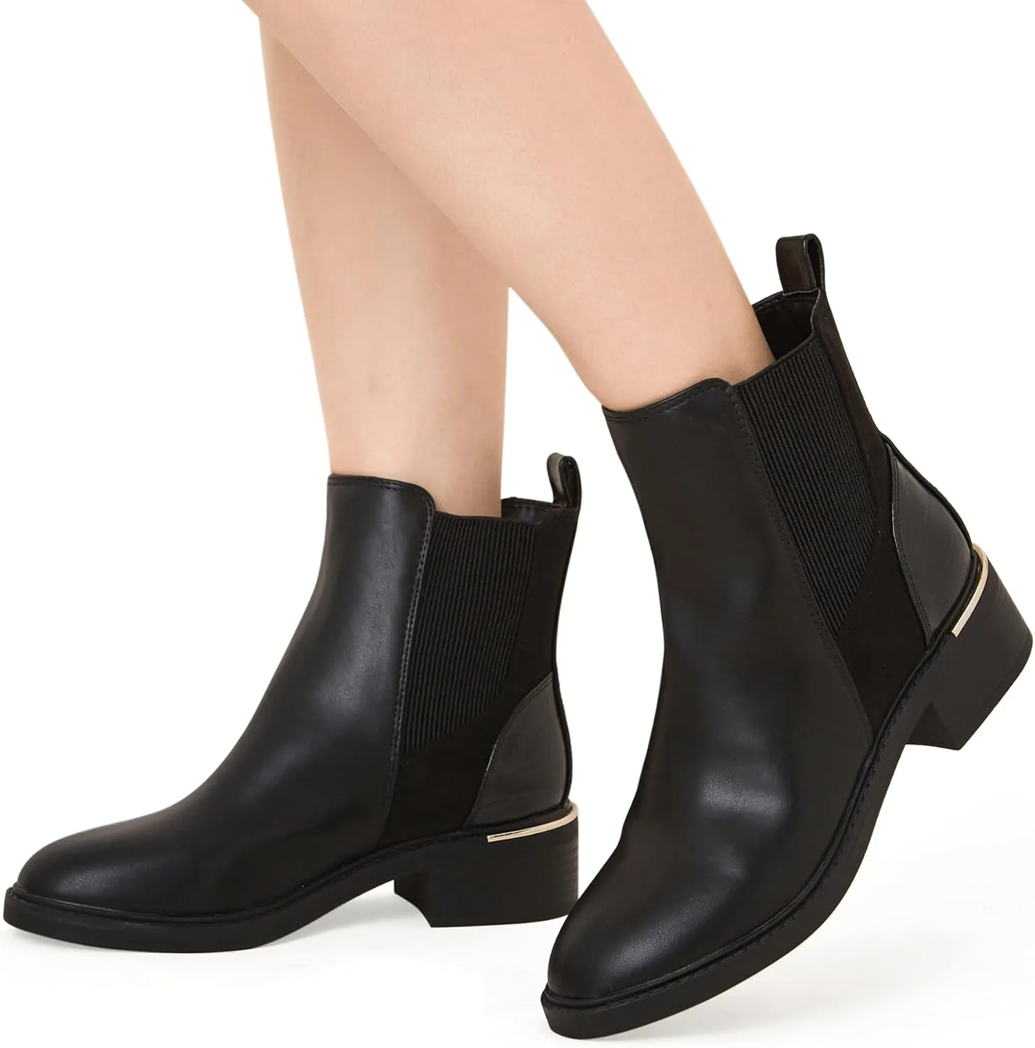 Women's Black Chelsea Platform Ankle Boots Elastic Chunky Heel Lug Sole Booties