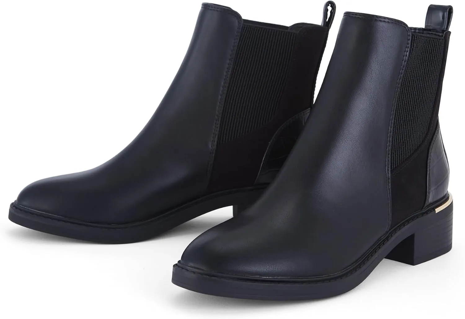 Women's Black Chelsea Platform Ankle Boots Elastic Chunky Heel Lug Sole Booties