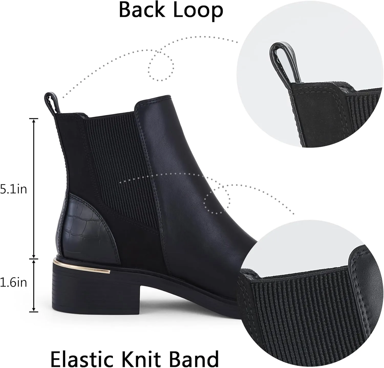Women's Black Chelsea Platform Ankle Boots Elastic Chunky Heel Lug Sole Booties