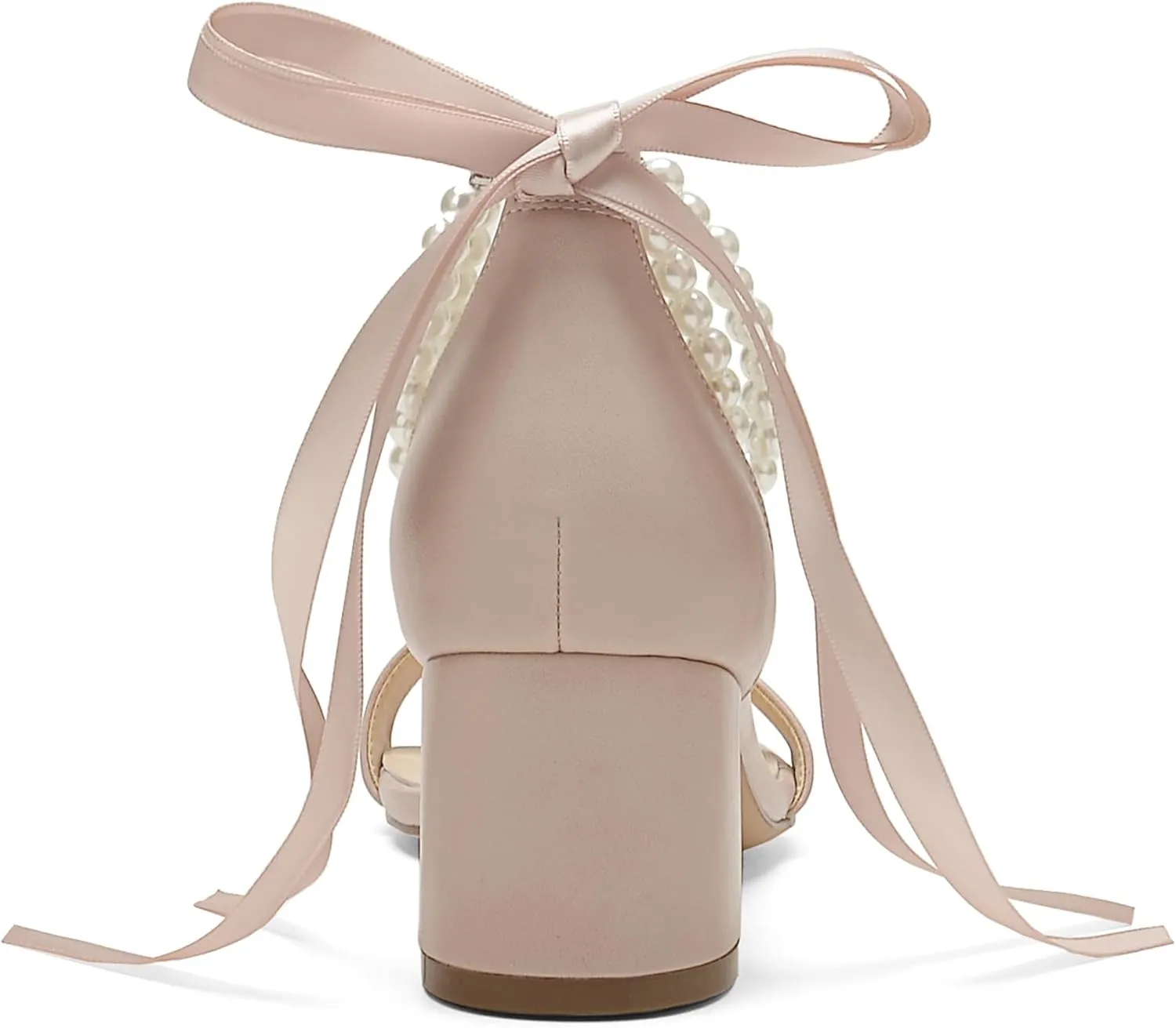 Women's Block Heels Pearl Wedding Shoes for Bride, Open Toe Chunky Low Heel Bridal Shoes