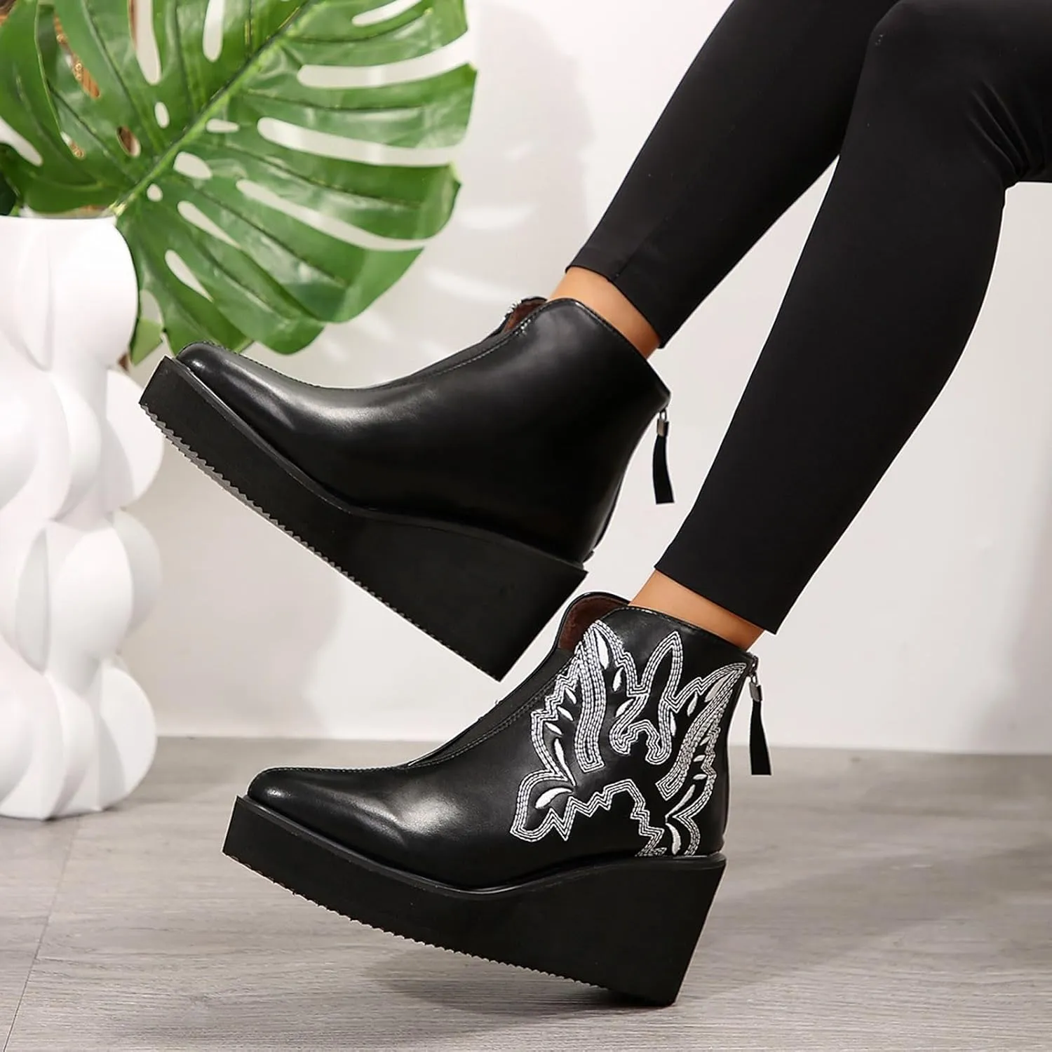 Womens Booties Fashion Lace up Ankle Boots Ladies Buckle Platform Shoes Chunky High Heel Boots Wedge Boots for Women