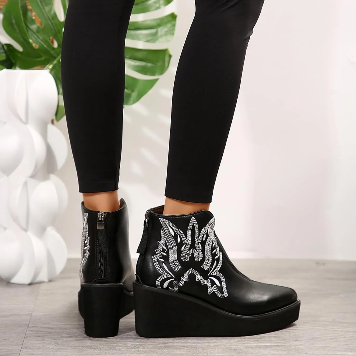 Womens Booties Fashion Lace up Ankle Boots Ladies Buckle Platform Shoes Chunky High Heel Boots Wedge Boots for Women