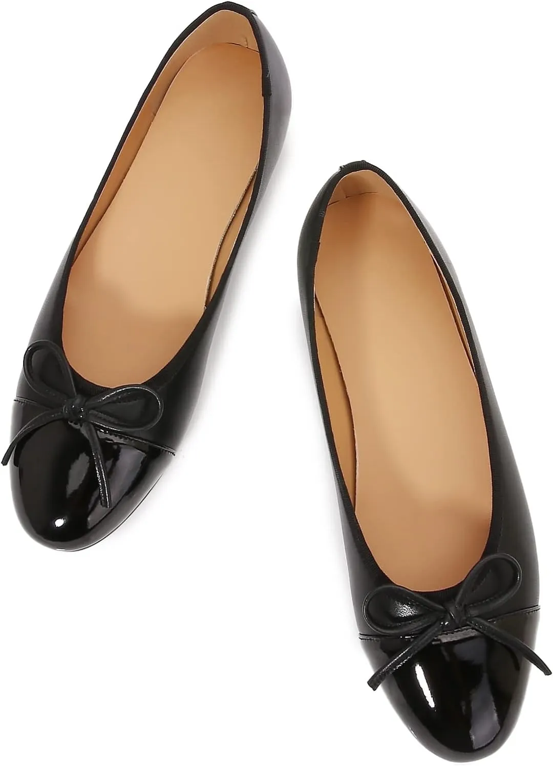 Women's Cap Toe Ballet Flats Two Tone Bow Flats Round Toe Shoes for Women Slip on Casual, Work, Dress Flats Pumps for Women