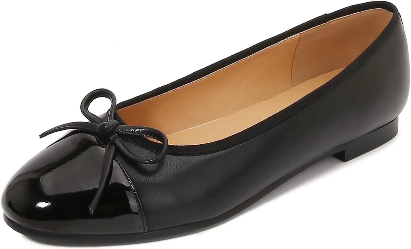 Women's Cap Toe Ballet Flats Two Tone Bow Flats Round Toe Shoes for Women Slip on Casual, Work, Dress Flats Pumps for Women