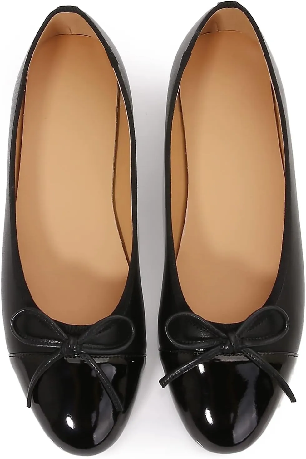 Women's Cap Toe Ballet Flats Two Tone Bow Flats Round Toe Shoes for Women Slip on Casual, Work, Dress Flats Pumps for Women
