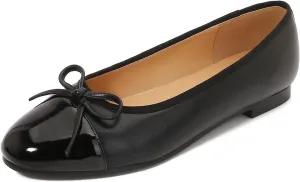 Women's Cap Toe Ballet Flats Two Tone Bow Flats Round Toe Shoes for Women Slip on Casual, Work, Dress Flats Pumps for Women