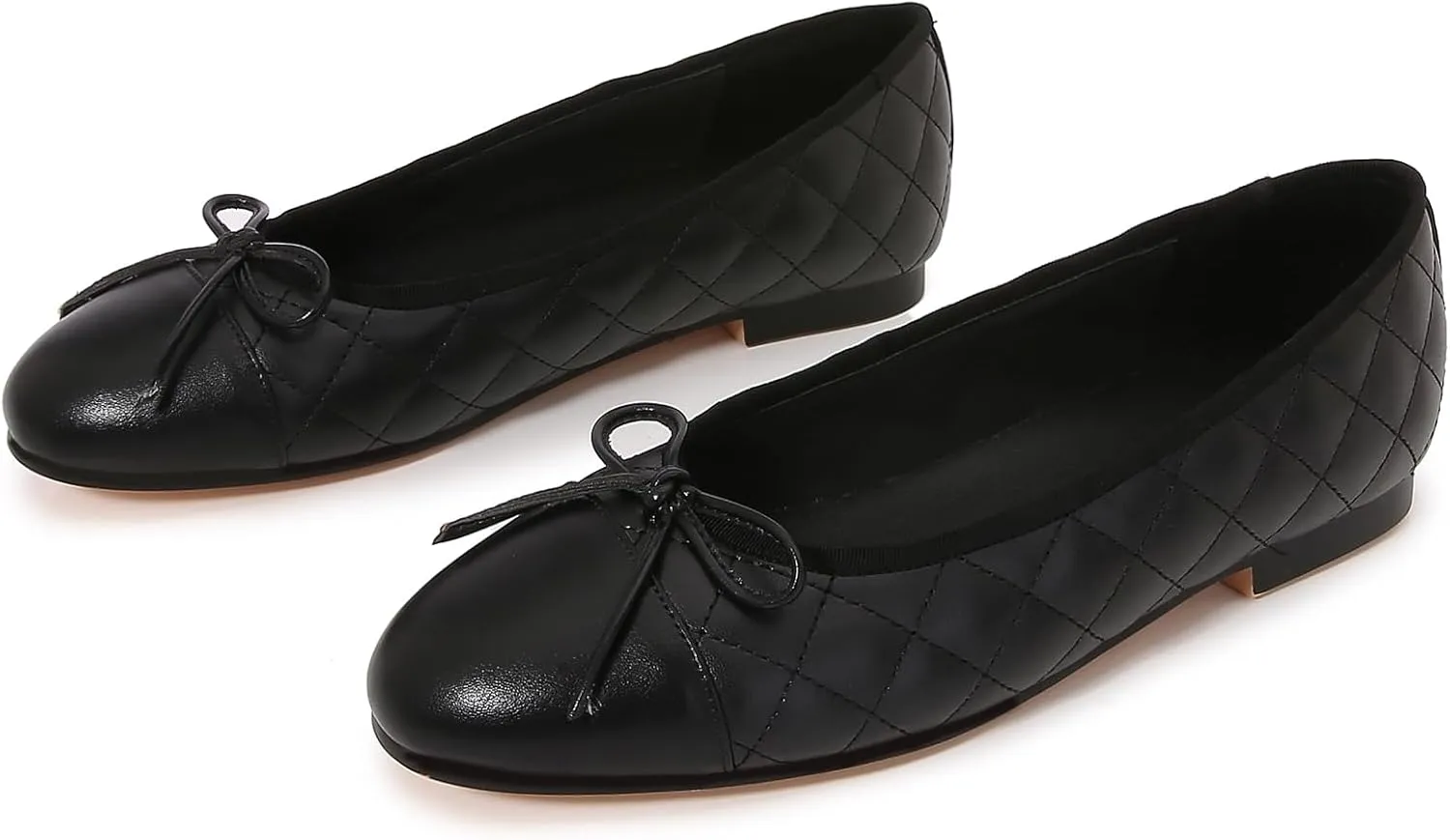 Women's Cap Toe Ballet Flats Two Tone Bow Flats Round Toe Shoes for Women Slip on Casual, Work, Dress Flats Pumps for Women