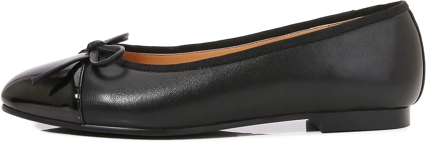 Women's Cap Toe Ballet Flats Two Tone Bow Flats Round Toe Shoes for Women Slip on Casual, Work, Dress Flats Pumps for Women