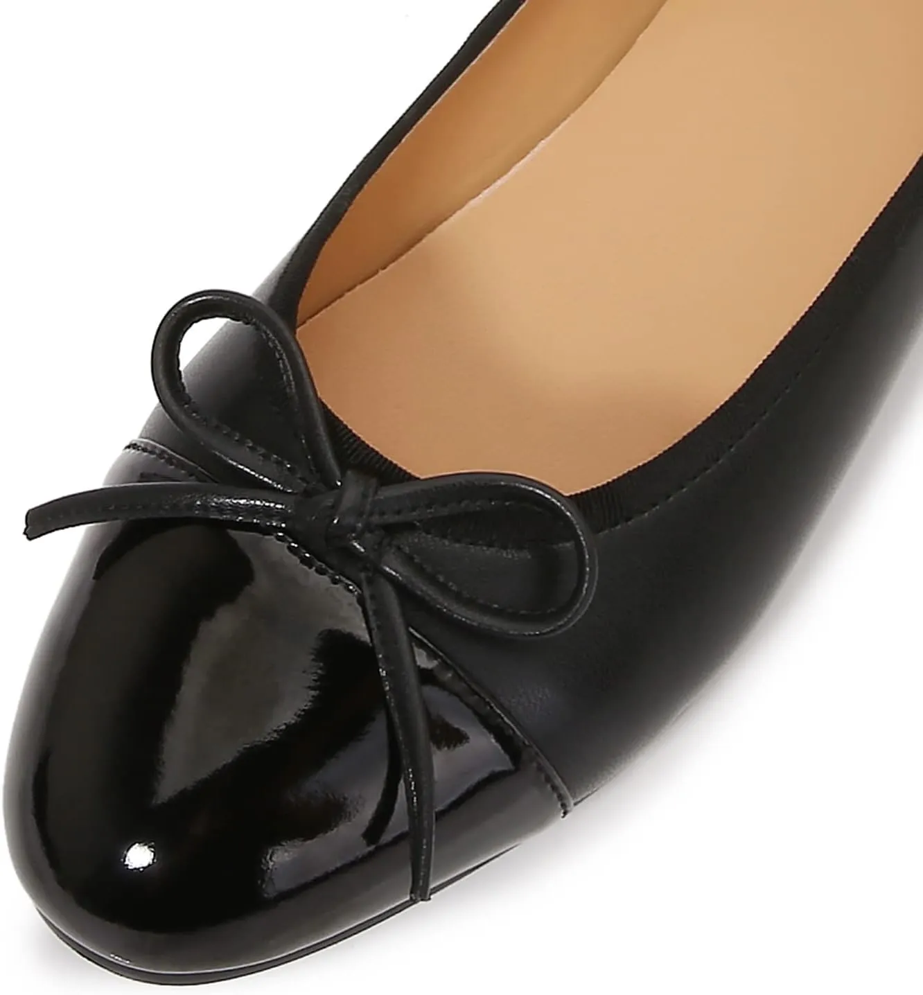 Women's Cap Toe Ballet Flats Two Tone Bow Flats Round Toe Shoes for Women Slip on Casual, Work, Dress Flats Pumps for Women