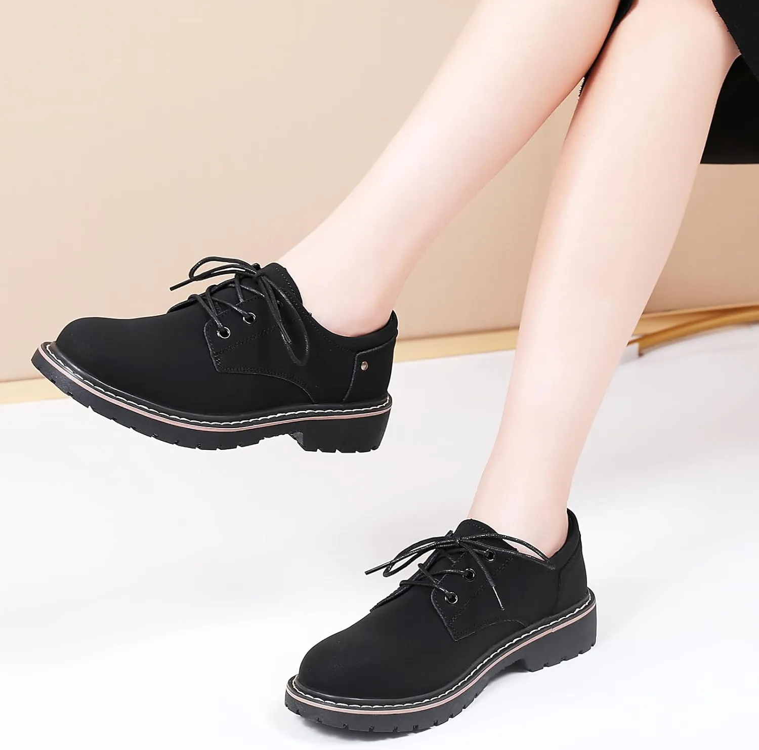 Women's Classic Oxfords Lace Up Business Formal Dress Shoes Platform Oxford Shoes Slip Resistant Service Boots