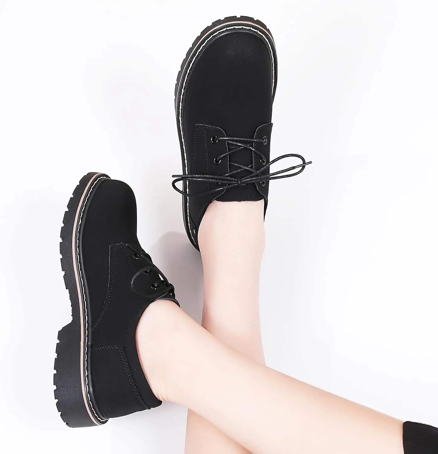 Women's Classic Oxfords Lace Up Business Formal Dress Shoes Platform Oxford Shoes Slip Resistant Service Boots