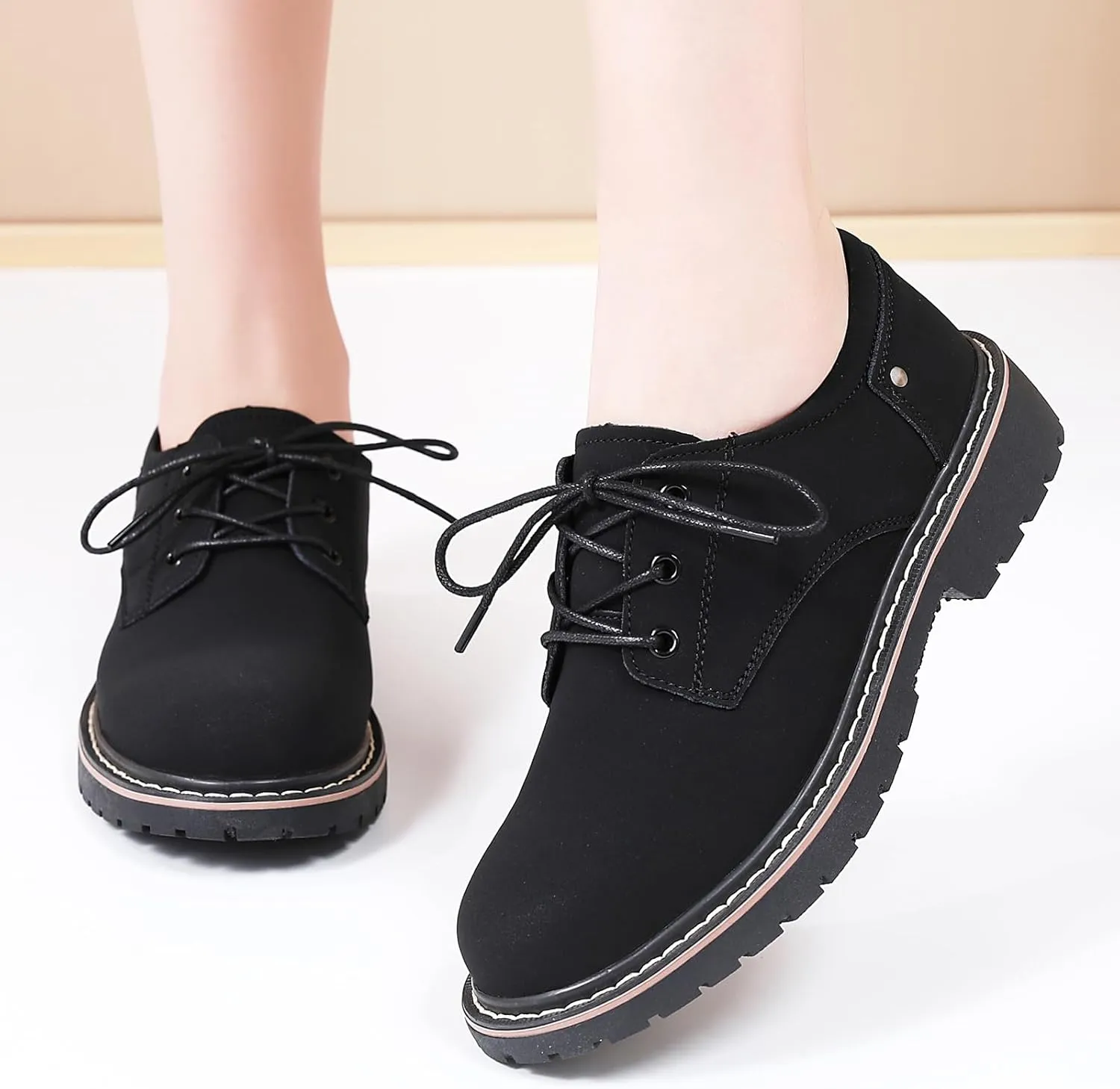Women's Classic Oxfords Lace Up Business Formal Dress Shoes Platform Oxford Shoes Slip Resistant Service Boots