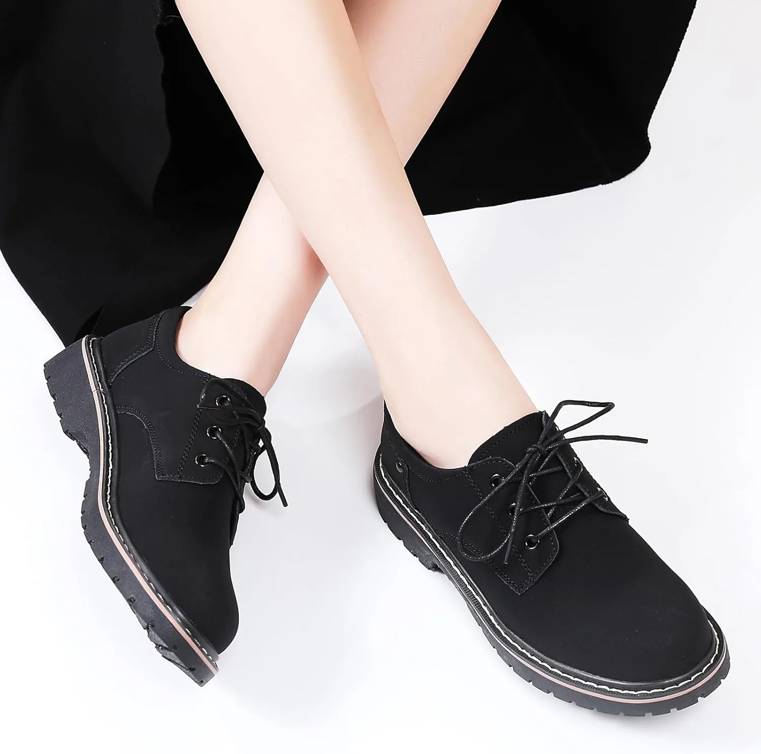 Women's Classic Oxfords Lace Up Business Formal Dress Shoes Platform Oxford Shoes Slip Resistant Service Boots