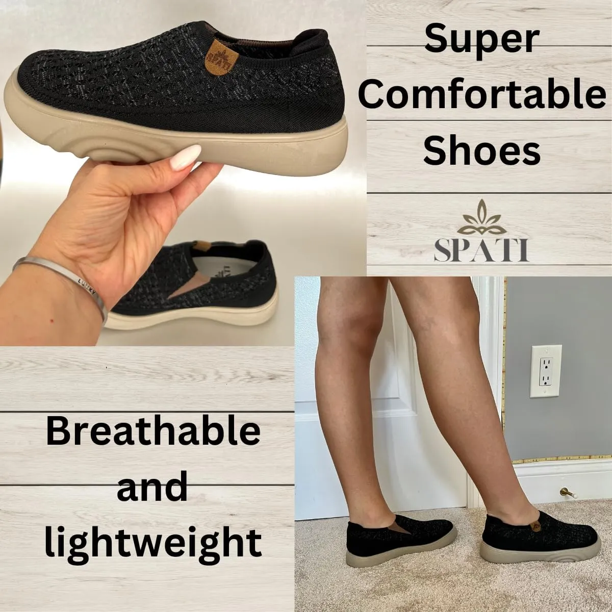 Women's Comfortable Mesh Breathable Slip-On Shoes Sneakers, Lightweight, Anti-Slip Thick Sole Flat Shoes for Travel & Walking, Casual Loafers for Spring, Summer, and Autumn