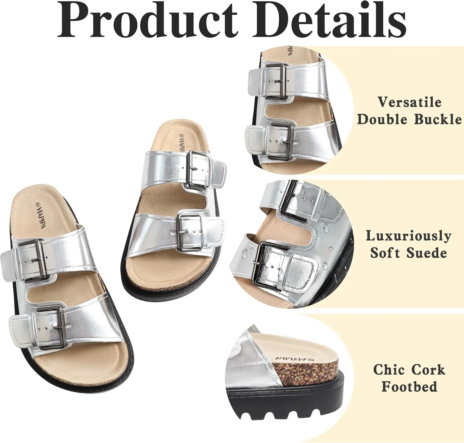 Women's Cork Platform Sandals Women with Adjustable Buckle, Black Platform Sandals Open-Toe Summer Slides for Women, Ultra-Comfortable Walking Shoes Lightweight Chunky Sandals