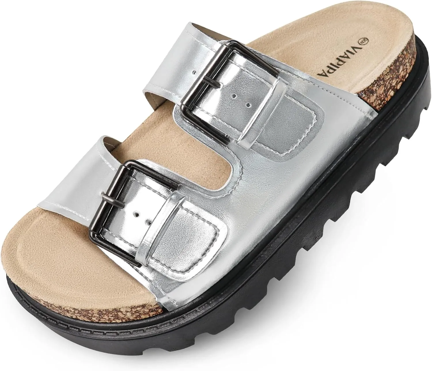 Women's Cork Platform Sandals Women with Adjustable Buckle, Black Platform Sandals Open-Toe Summer Slides for Women, Ultra-Comfortable Walking Shoes Lightweight Chunky Sandals