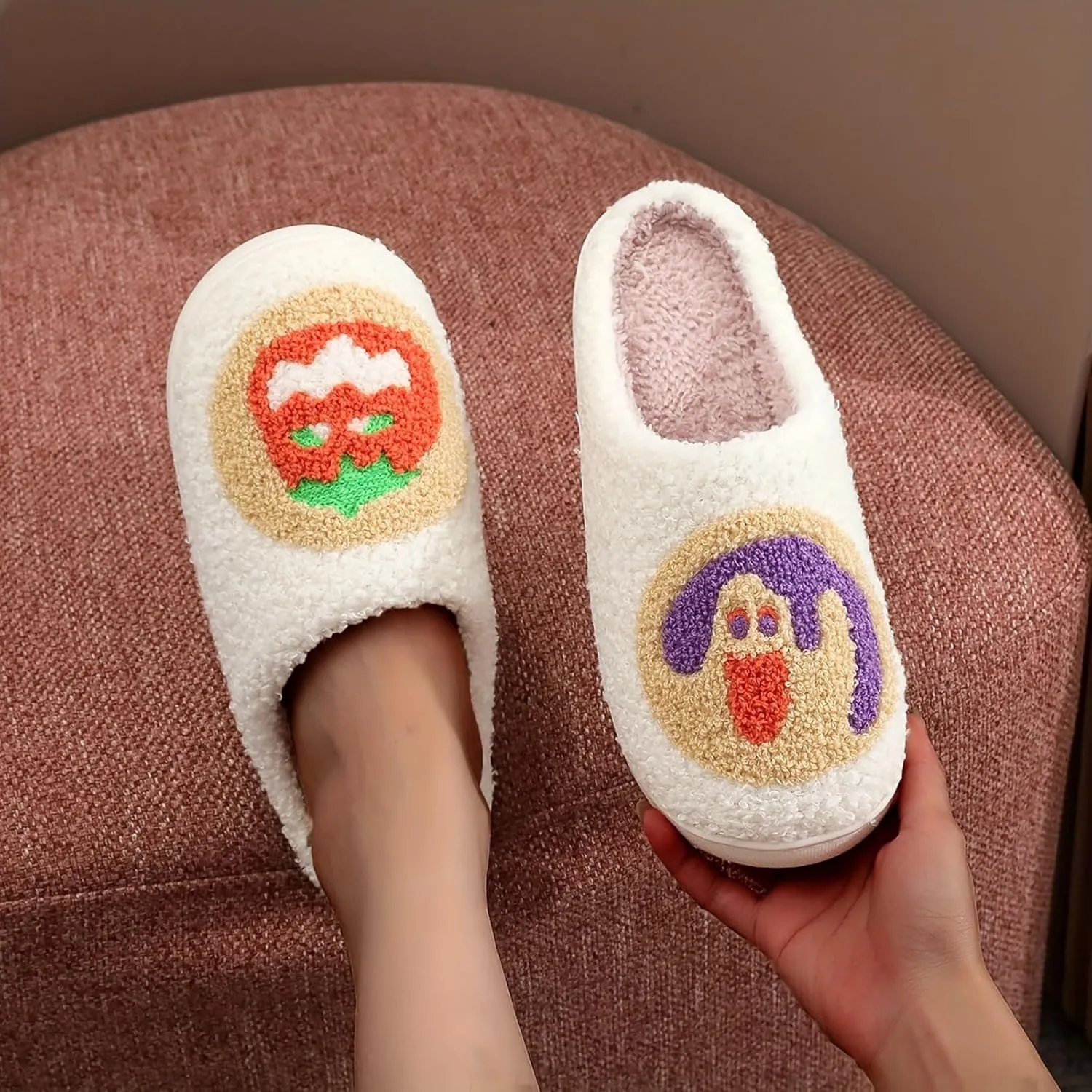 Women's Cute Strawberry Cherry Mushroom Cartoon Animal Cat Slippers - Cowboy Hat Boots - Happy Face Memory Foam Fluffy Cloud Indoor Household Couple Slippers