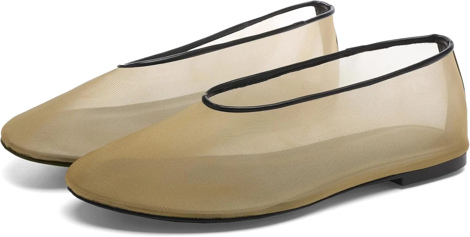 Women's Fine Mesh Ballet Flats,Round Toe Ballerina Shoes,Casual Slip On Mary Jane Flats,Comfortable Daily Dress Shoes