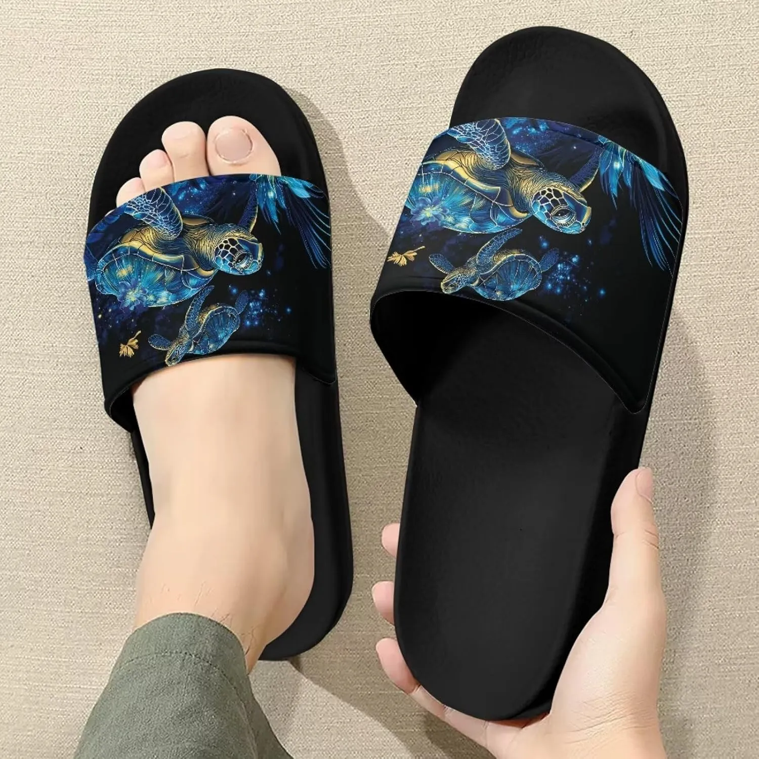 Women's Flat Sandals Comfortable Slip On Leather Slide Sandals, Women's Slide Sandals Size 6-13.5
