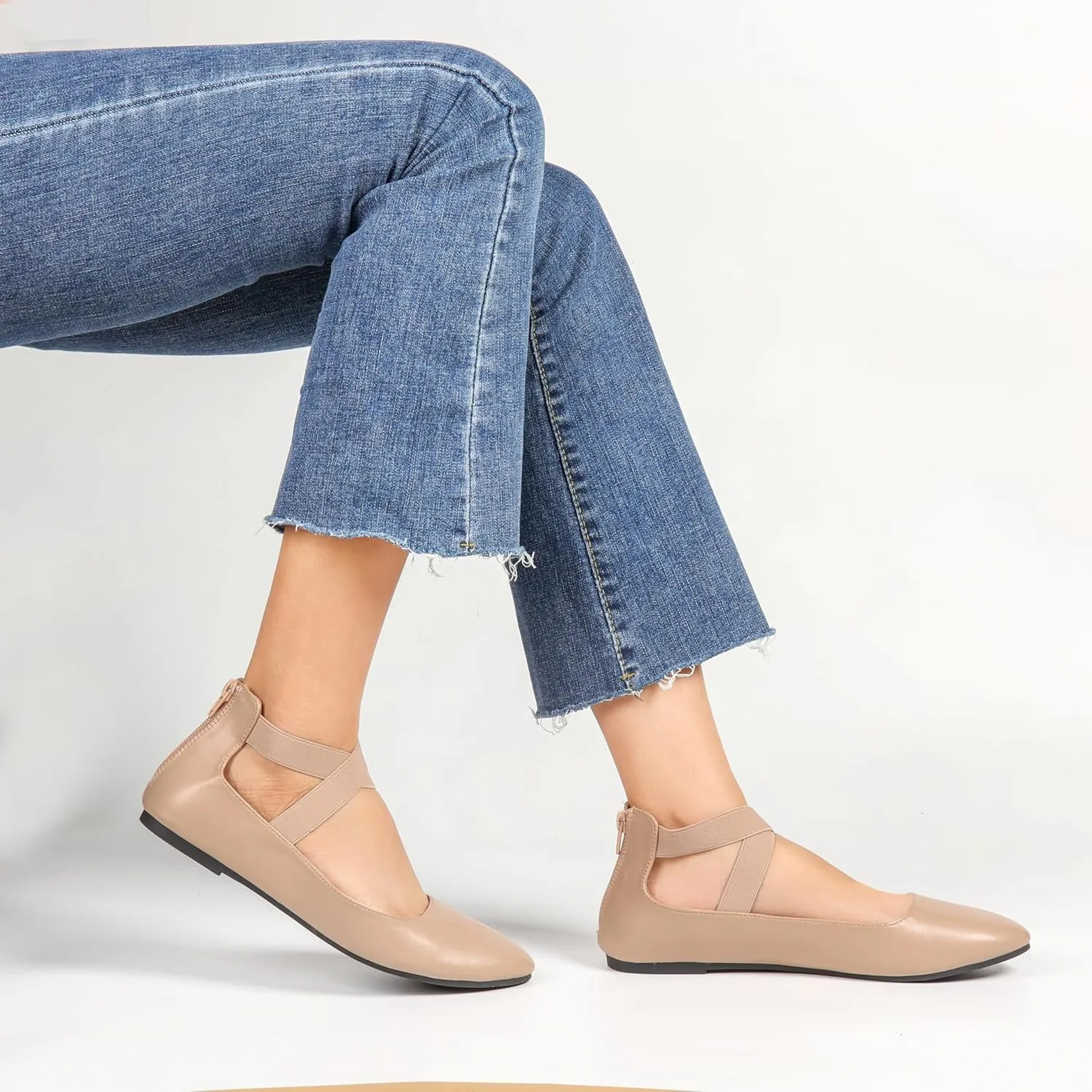 Women's Flats Comfortable Fashion Shoes for Women with Elastic Ankle Straps Dressy Ballerina Style Closed Toe s for Women Casual Flat