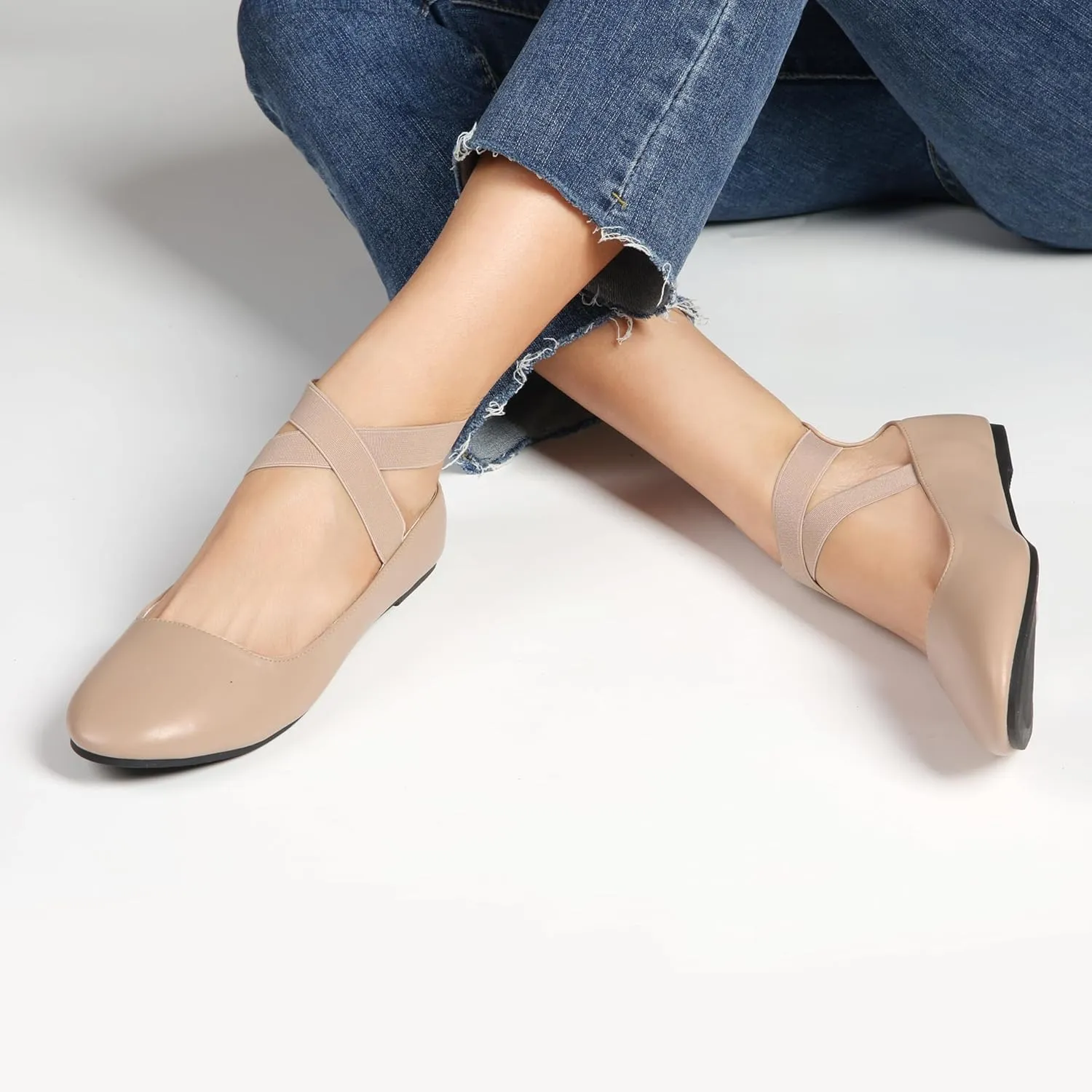 Women's Flats Comfortable Fashion Shoes for Women with Elastic Ankle Straps Dressy Ballerina Style Closed Toe s for Women Casual Flat