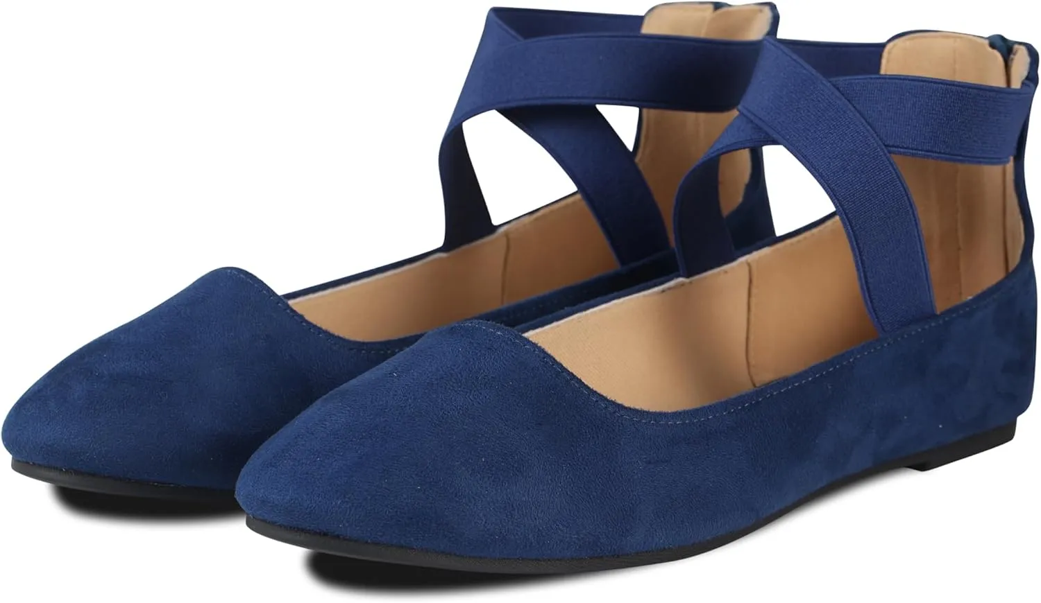 Women's Flats Comfortable Fashion Shoes for Women with Elastic Ankle Straps Dressy Ballerina Style Closed Toe s for Women Casual Flat