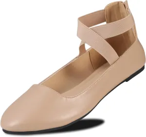 Women's Flats Comfortable Fashion Shoes for Women with Elastic Ankle Straps Dressy Ballerina Style Closed Toe s for Women Casual Flat