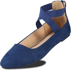 Women's Flats Comfortable Fashion Shoes for Women with Elastic Ankle Straps Dressy Ballerina Style Closed Toe s for Women Casual Flat
