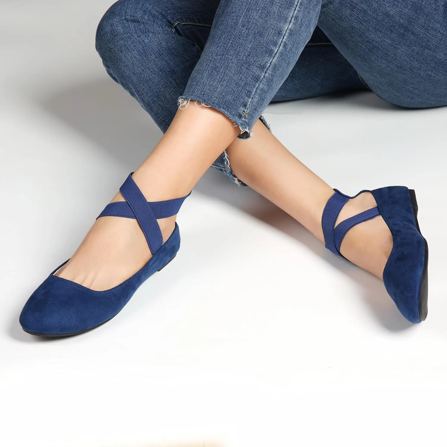 Women's Flats Comfortable Fashion Shoes for Women with Elastic Ankle Straps Dressy Ballerina Style Closed Toe s for Women Casual Flat