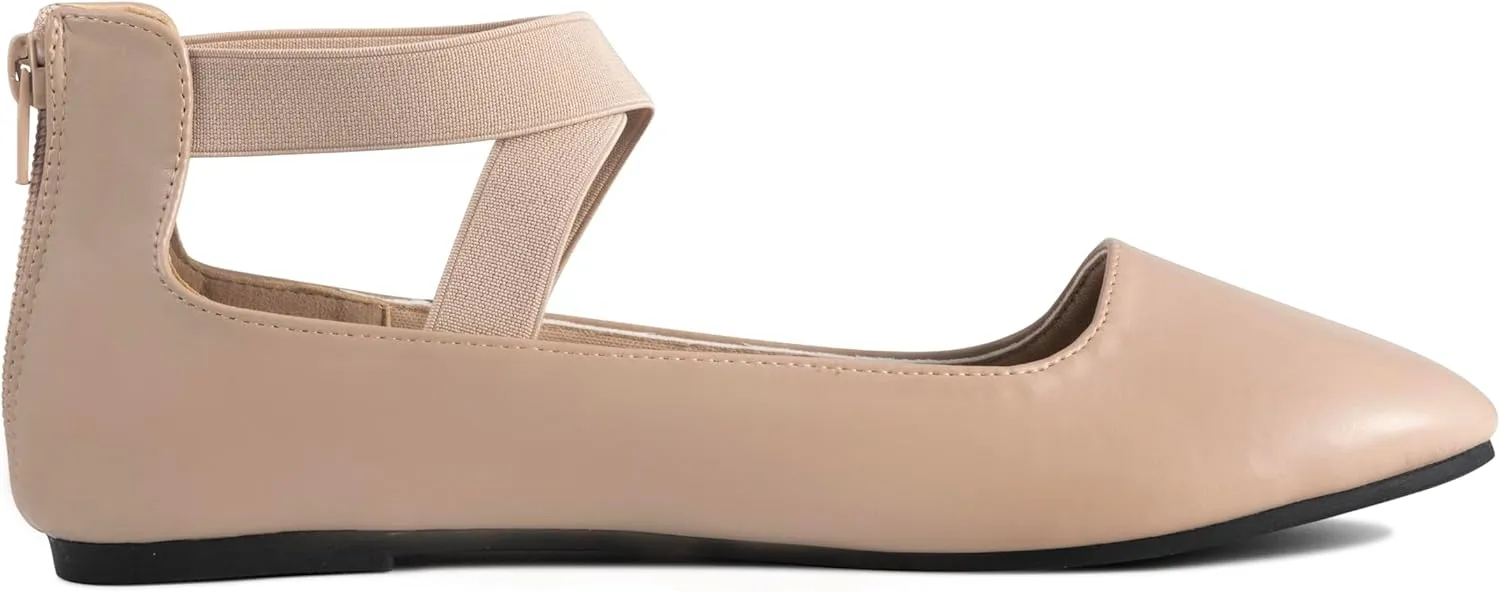 Women's Flats Comfortable Fashion Shoes for Women with Elastic Ankle Straps Dressy Ballerina Style Closed Toe s for Women Casual Flat