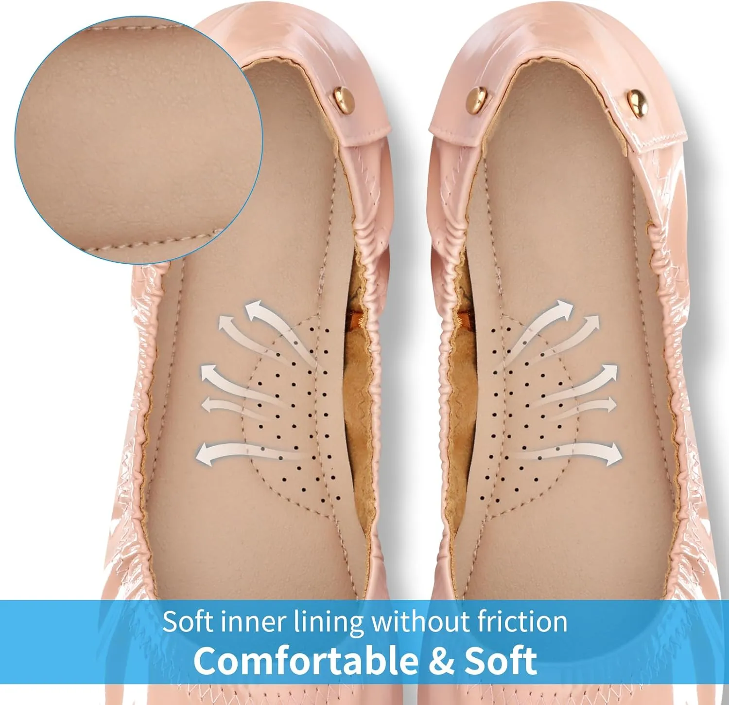 Women's Flats Foldable Ballet Flats for Women Comfortable Ballerina Flats Roll Up Flats for Wedding Party Travel