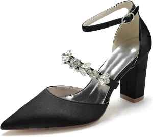 Women's High Chunky Wedding Shoes Block Heels Crystal Pump Sandals Wedding Party Pumps Shoes