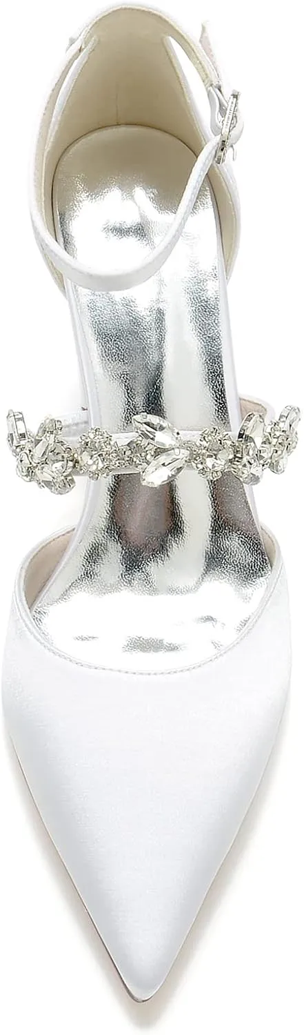 Women's High Chunky Wedding Shoes Block Heels Crystal Pump Sandals Wedding Party Pumps Shoes
