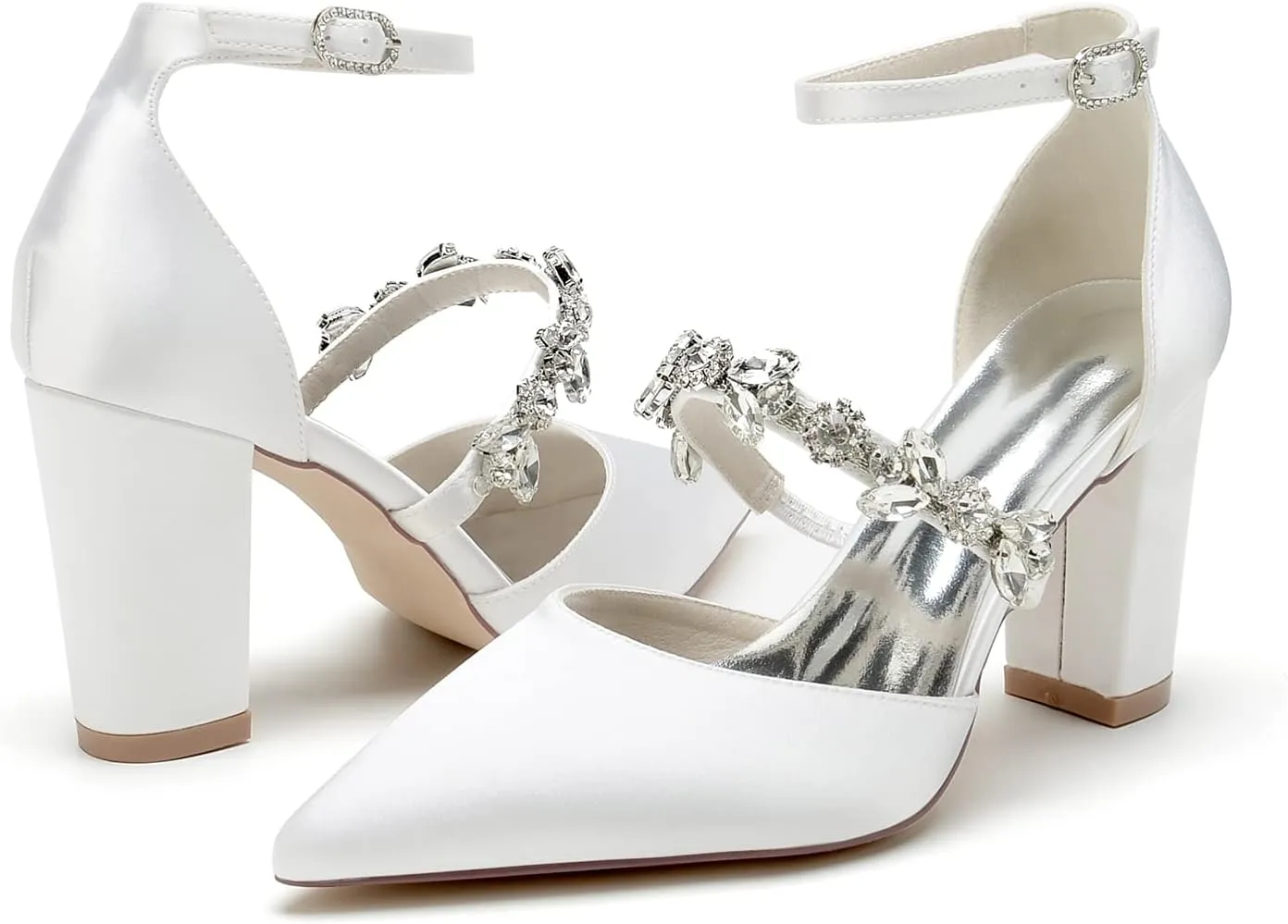 Women's High Chunky Wedding Shoes Block Heels Crystal Pump Sandals Wedding Party Pumps Shoes