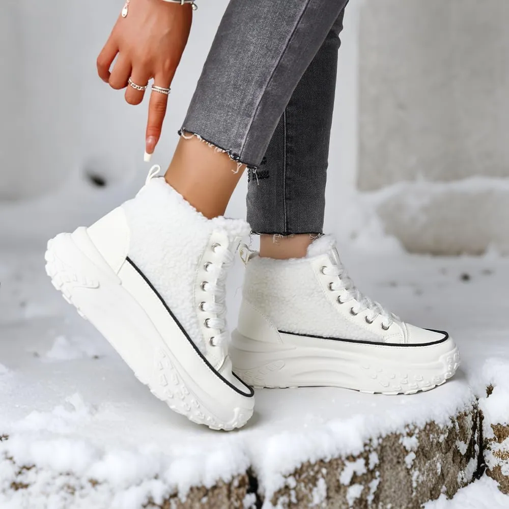 Women's Lace Up Winter Sports Shoes, Lightweight Hiking Shoes, Warm Casual Shoes