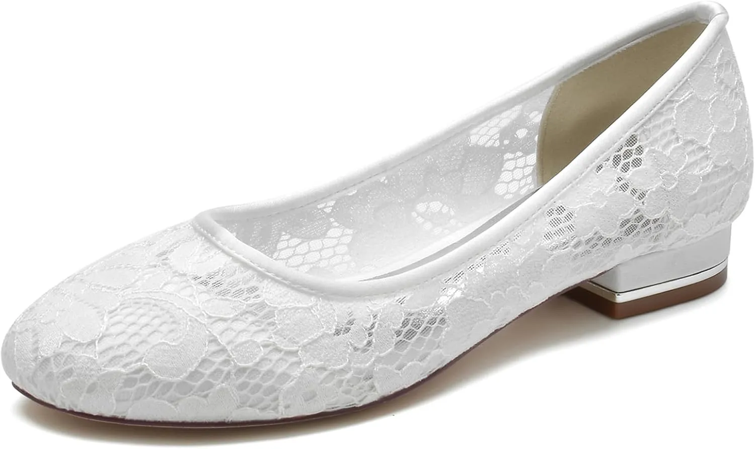 Women's Lace Wedding Shoes Closed Toe Pumps Ballet Flats Slip on Bridal Shoes Evenging Party Work Flat