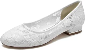 Women's Lace Wedding Shoes Closed Toe Pumps Ballet Flats Slip on Bridal Shoes Evenging Party Work Flat