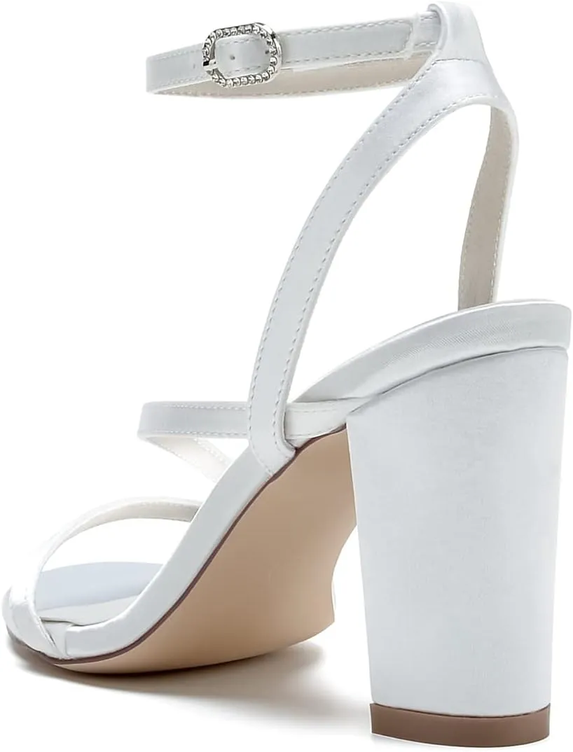 Women's Open Toe Chunky Block High Heels Satin Slingback Wedding Pumps Prom Evening Party Dress Shoes Sandal for Summer