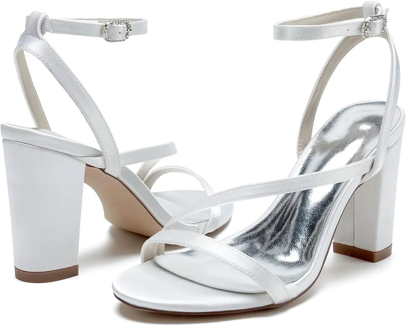 Women's Open Toe Chunky Block High Heels Satin Slingback Wedding Pumps Prom Evening Party Dress Shoes Sandal for Summer