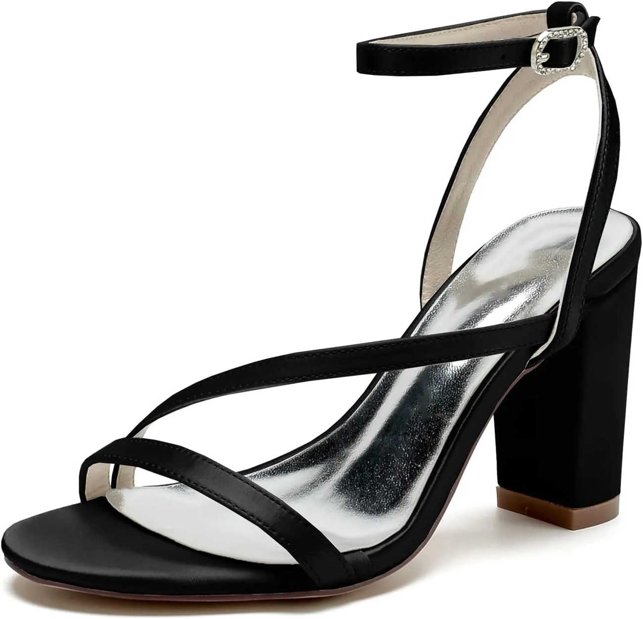 Women's Open Toe Chunky Block High Heels Satin Slingback Wedding Pumps Prom Evening Party Dress Shoes Sandal for Summer