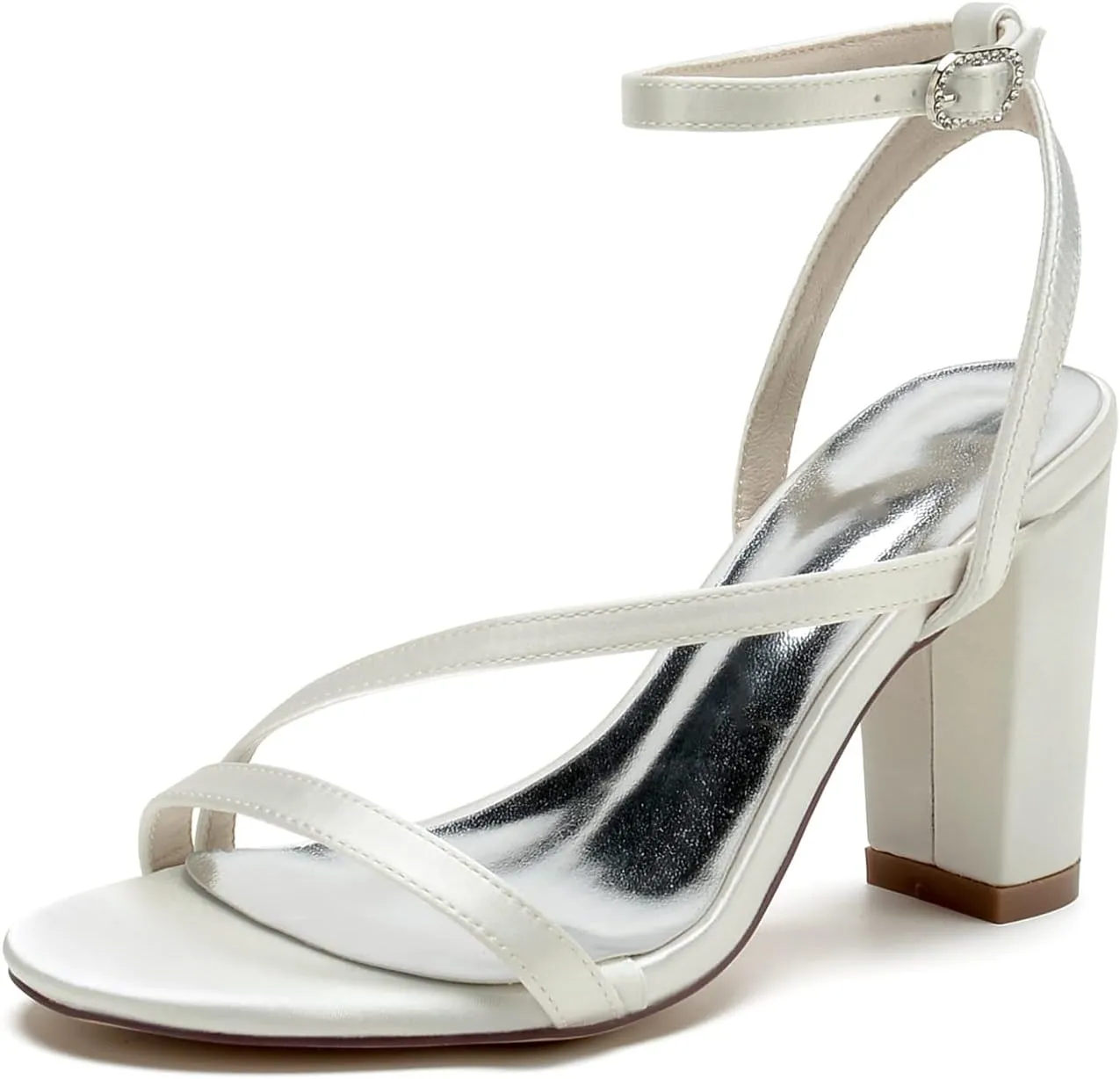 Women's Open Toe Chunky Block High Heels Satin Slingback Wedding Pumps Prom Evening Party Dress Shoes Sandal for Summer