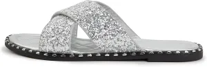Women's Open Toe Flat Sandals Rhinestone Glitter On Casual Fashion Slippers Quick Drying Indoor & Outdoor Slides