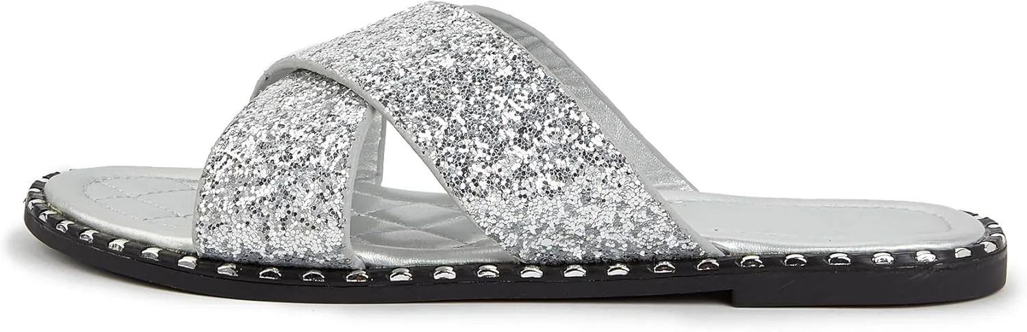 Women's Open Toe Flat Sandals Rhinestone Glitter On Casual Fashion Slippers Quick Drying Indoor & Outdoor Slides