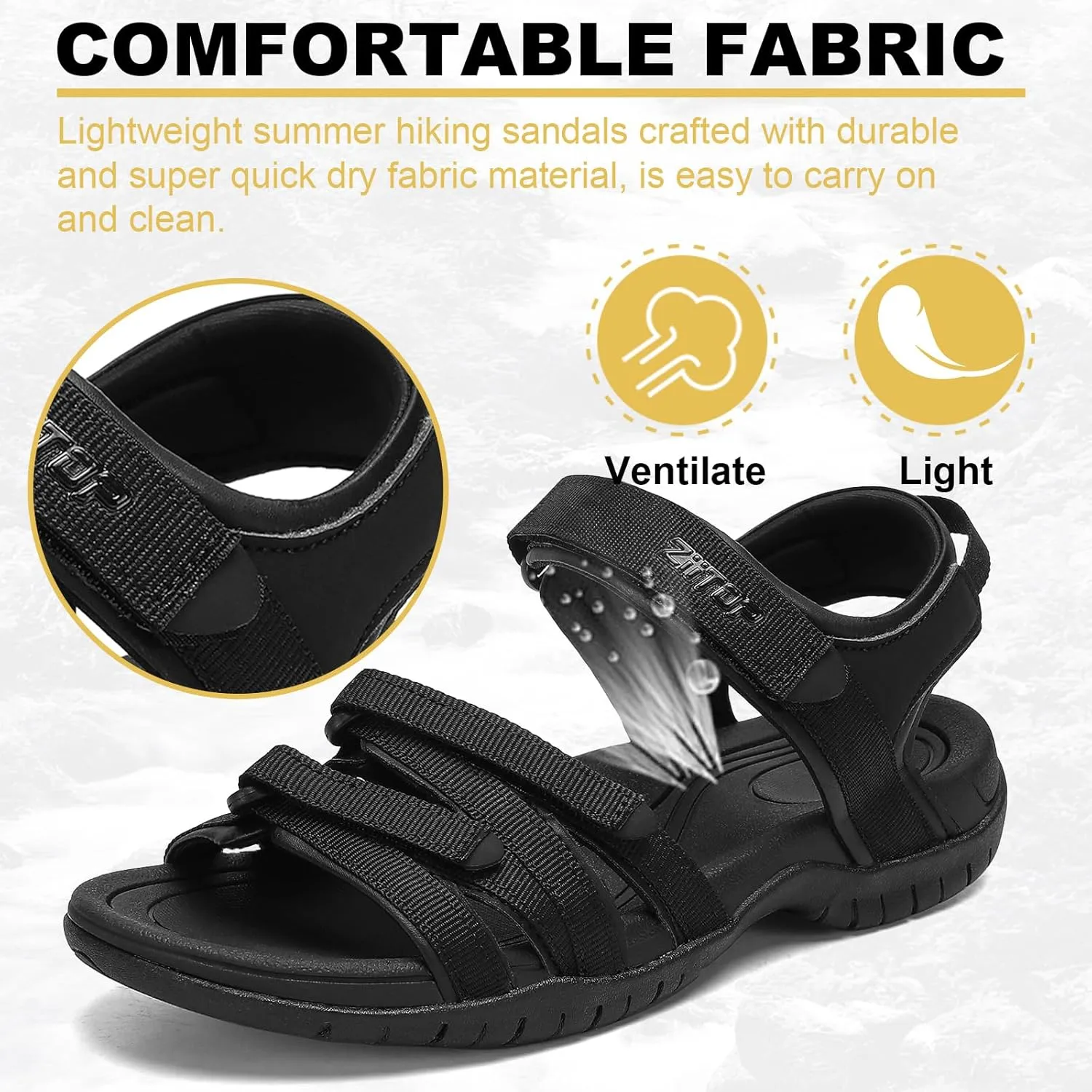 Womens Open Toe Hiking Sandal Women Slip On Sport Walking Sandal Straps with Arch Support Beach Vacation Casual Camping