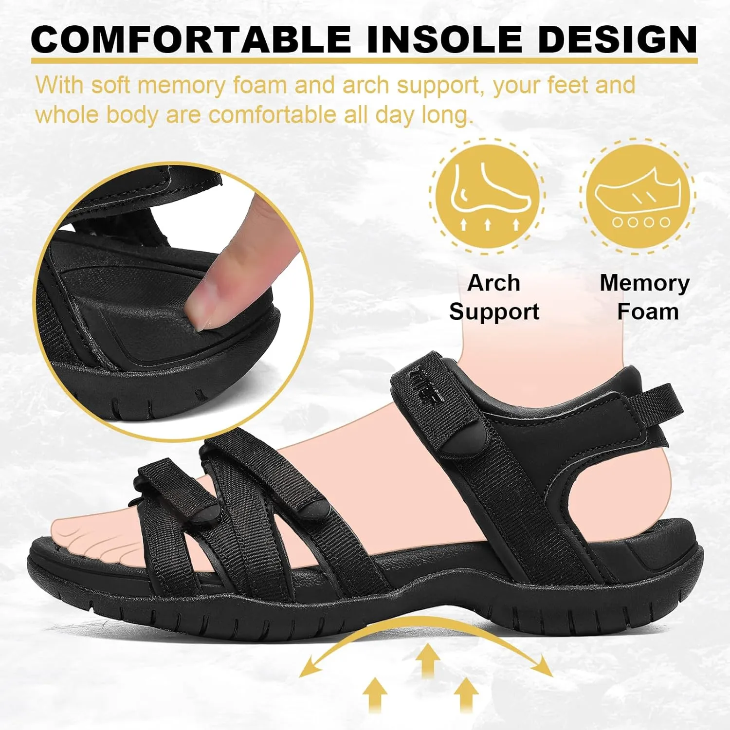 Womens Open Toe Hiking Sandal Women Slip On Sport Walking Sandal Straps with Arch Support Beach Vacation Casual Camping